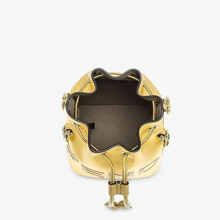 Vintage HOT Tresor Fendi Mon Bucket Calf Gold Mini Bag In Leather Logo ROMA 0419